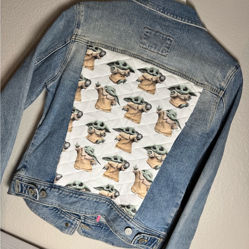 Denim Jacket with Baby Yoda Quilting